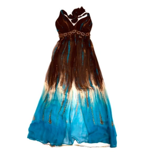 Robbie Bee VINTAGE 1970s tie dye Silk Halter Maxi boho Dress Burning Man Rave - Picture 14 of 14